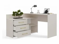 Clearance TOPESHOP MOLINE - Escritorio esquinero con almacenaje - 3 cajones + 2 estantes - 120x50x76 cm - Escritorio para ordenador Beige
