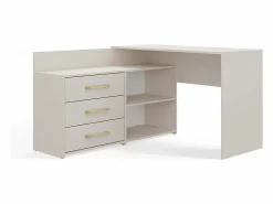 Clearance TOPESHOP MOLINE - Escritorio esquinero con almacenaje - 3 cajones + 2 estantes - 120x50x76 cm - Escritorio para ordenador Beige
