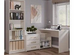 Clearance TOPESHOP MOLINE - Escritorio esquinero con almacenaje - 3 cajones + 2 estantes - 120x50x76 cm - Escritorio para ordenador Beige