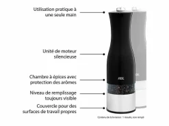 Discount Molino Eléctrico de Sal y Pimienta ADE en Acero Inoxidable con Molinillo de Cerámica, Molienda Ajustable y LED, 22,5 cm, Materiales Y Utensilios De Cocina