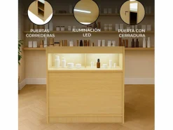 New Monstershop Mostrador Comercial con Luz LED B900 90x60x90cm – Color Arce Color natural claro