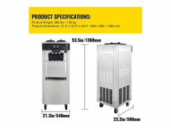 Discount Máquina Comercial para Helado Suave SucceBuy de 2200 W, 2+1 Sabores, de Pie Plateado