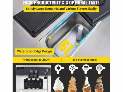 Discount Máquina Comercial para Helado Suave SucceBuy de 2200 W, 2+1 Sabores, de Pie Plateado