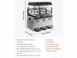 Máquina de Granizado Comercial SucceBuy 12 Lx3, Máquina de Bebidas Frías con Triple Depósito, Acero Inoxidable para la Casa, la Fiesta, el Café