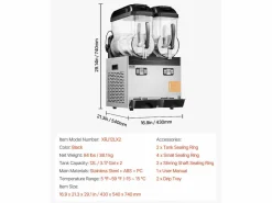 Máquina de Granizado Comercial SucceBuy 2 x 12L, Máquina de Smoothie y Margarita, para Supermercados, Cafeterías, Restaurantes y Bares