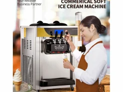 Máquina de Helado Blando SucceBuy, 22-30 L/H, 2200 W, Máquina de Helado Italiano Comercial Tolva 2x6 L Pequeño Electrodoméstico