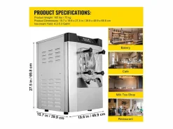 Máquina de Helado Duro Comercial SucceBuy, 16-20 L Británicas/Hora, Acero Inoxidable Plateado