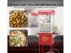 New Máquina de Palomitas SucceBuy, Máquina de Palomitas con Carrito, 850 W, 8 oz, 48 Tazas, , 610 x 410 x 1395 mm Rojo