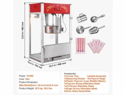 Máquina de Palomitas SucceBuy 1615 W, Máquina de Popcorn de 16 oz, Máquina de Mostrador con Caldero de Vidrio Templado, Estilo Cine,