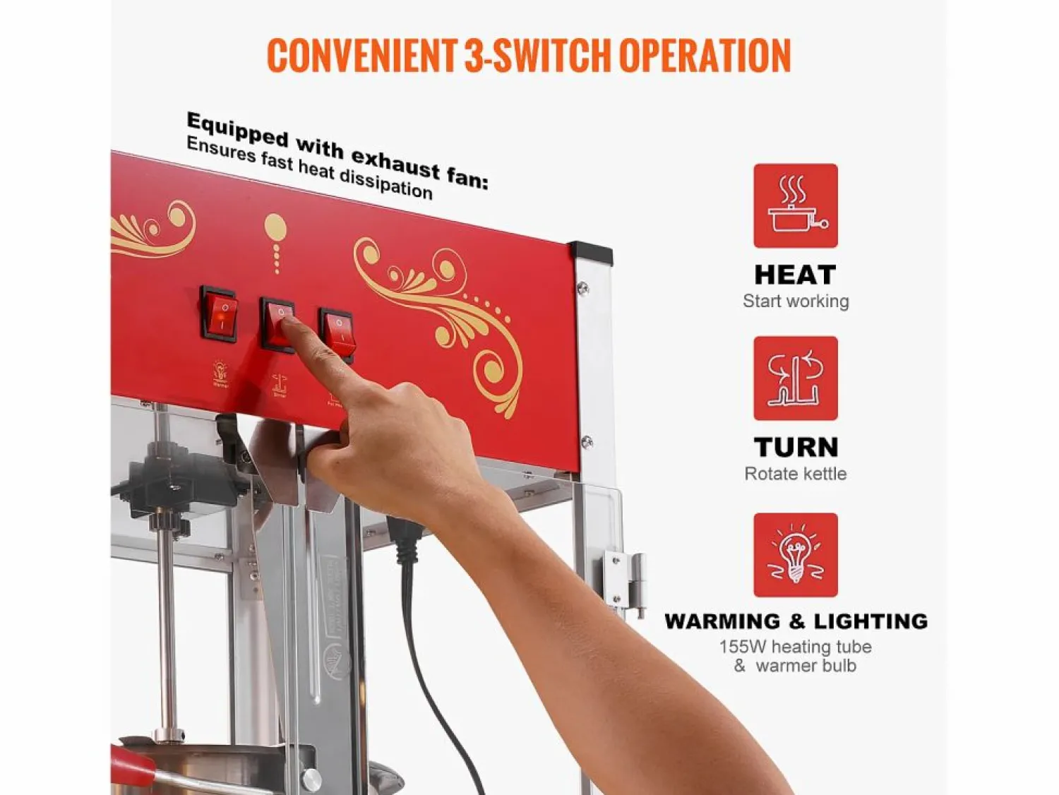 Máquina de Palomitas SucceBuy 1615 W, Máquina de Popcorn de 16 oz, Máquina de Mostrador con Caldero de Vidrio Templado, Estilo Cine,