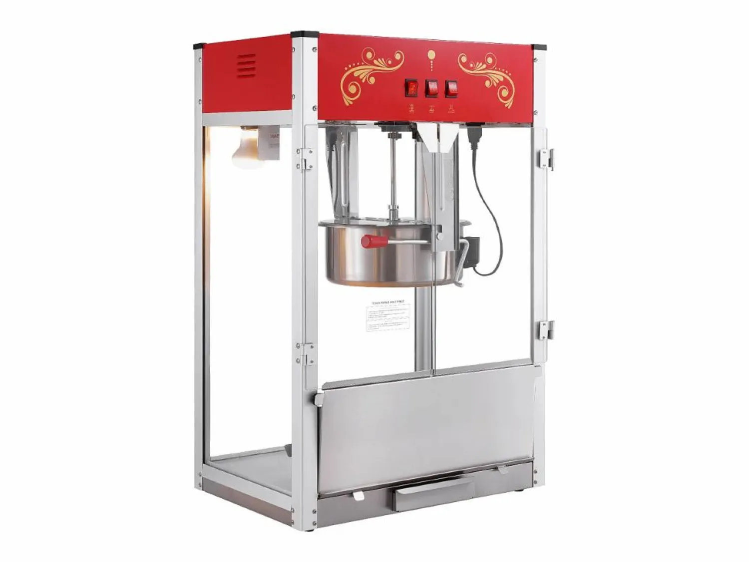 Máquina de Palomitas SucceBuy 1615 W, Máquina de Popcorn de 16 oz, Máquina de Mostrador con Caldero de Vidrio Templado, Estilo Cine,