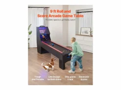 Discount Máquina de Skeeball SucceBuy 274cm Lanzar y Marcar Mesa de Juego de Arcade Marcador Electrónico Sala de Juegos 4 Bolas Cesta De Baloncesto