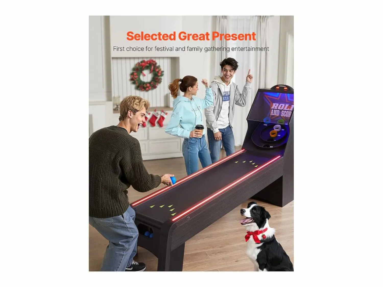 Discount Máquina de Skeeball SucceBuy 274cm Lanzar y Marcar Mesa de Juego de Arcade Marcador Electrónico Sala de Juegos 4 Bolas Cesta De Baloncesto