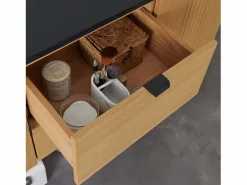 Discount Mueble alto STUDIO de roble doble de 140 cm con encimera de resina Mueble De Baño Con Doble Lavabo