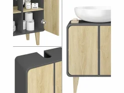 Clearance Mueble bajo lavabo antracita/roble 60x30x61 arla Mueble De Lavabo