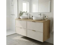 Discount Mueble bajo lavabo con encimera de 120 cm. Frentes con marco en roble Cremona / Cachemira Roma. Beige