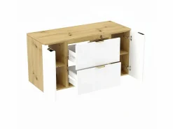 Mueble bajo lavabo con encimera de 120 cm, 2 cajones y 2 puertas, roble Artisan / Orio