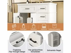 Outlet Merax Mueble bajo lavabo de cerámica individual - 90 x 46 x 87 cm - con 4 cajones + 2 puertas - Cerámica + MDF - Blanco