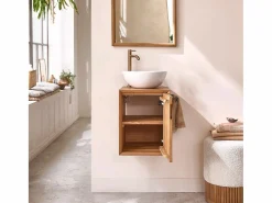 BERAH GETAH Mueble bajo lavabo de madera de teca maciza flotante 40 cm