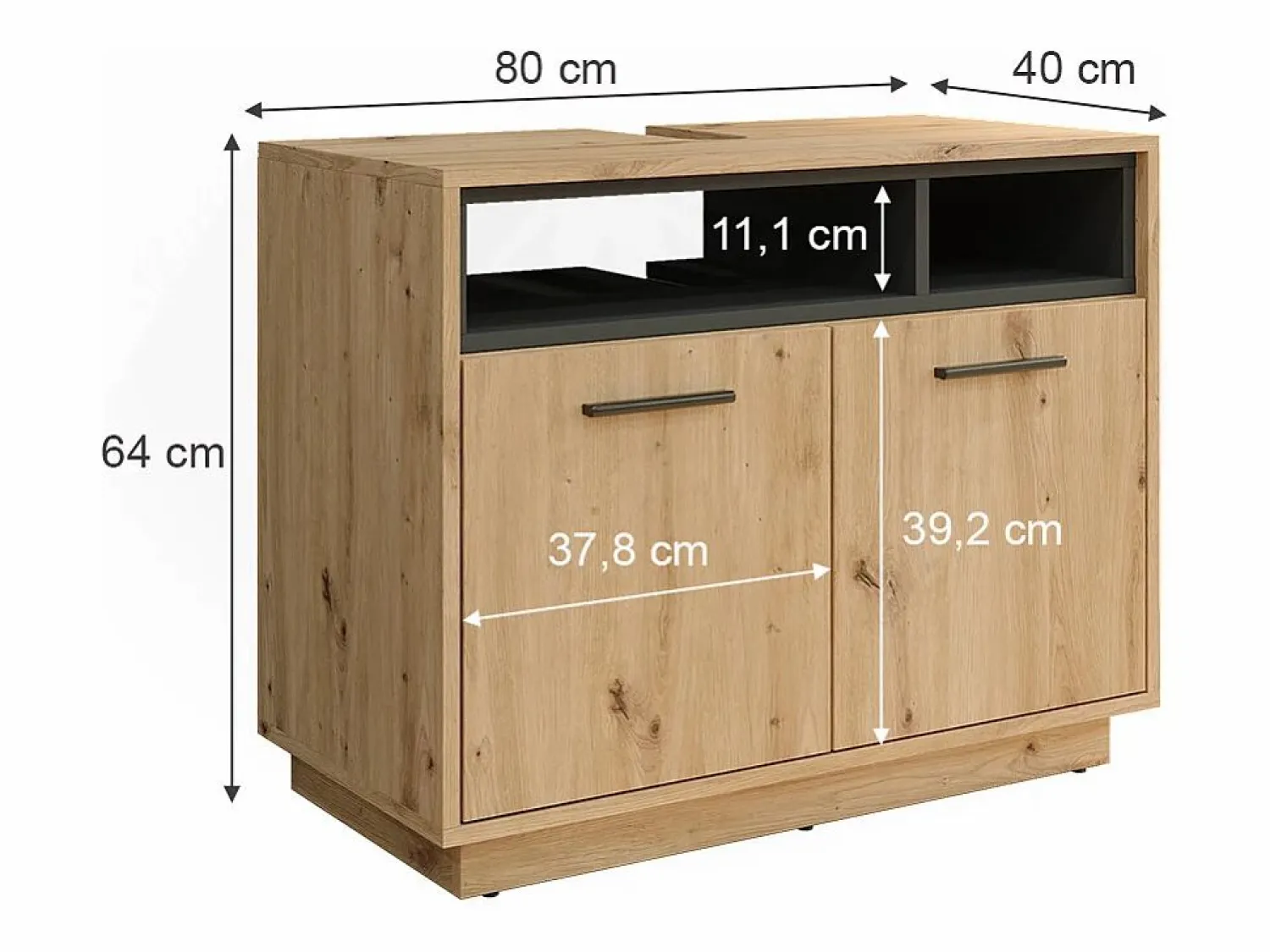 Discount Mueble bajo lavabo roble artesanal/antracita 80x40x64 beatrice Mueble De Lavabo