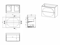 Discount Mueble bajo lavabo suspendido con relieve redondeado con estante - - 80 cm - VUTOMA Mueble De Lavabo