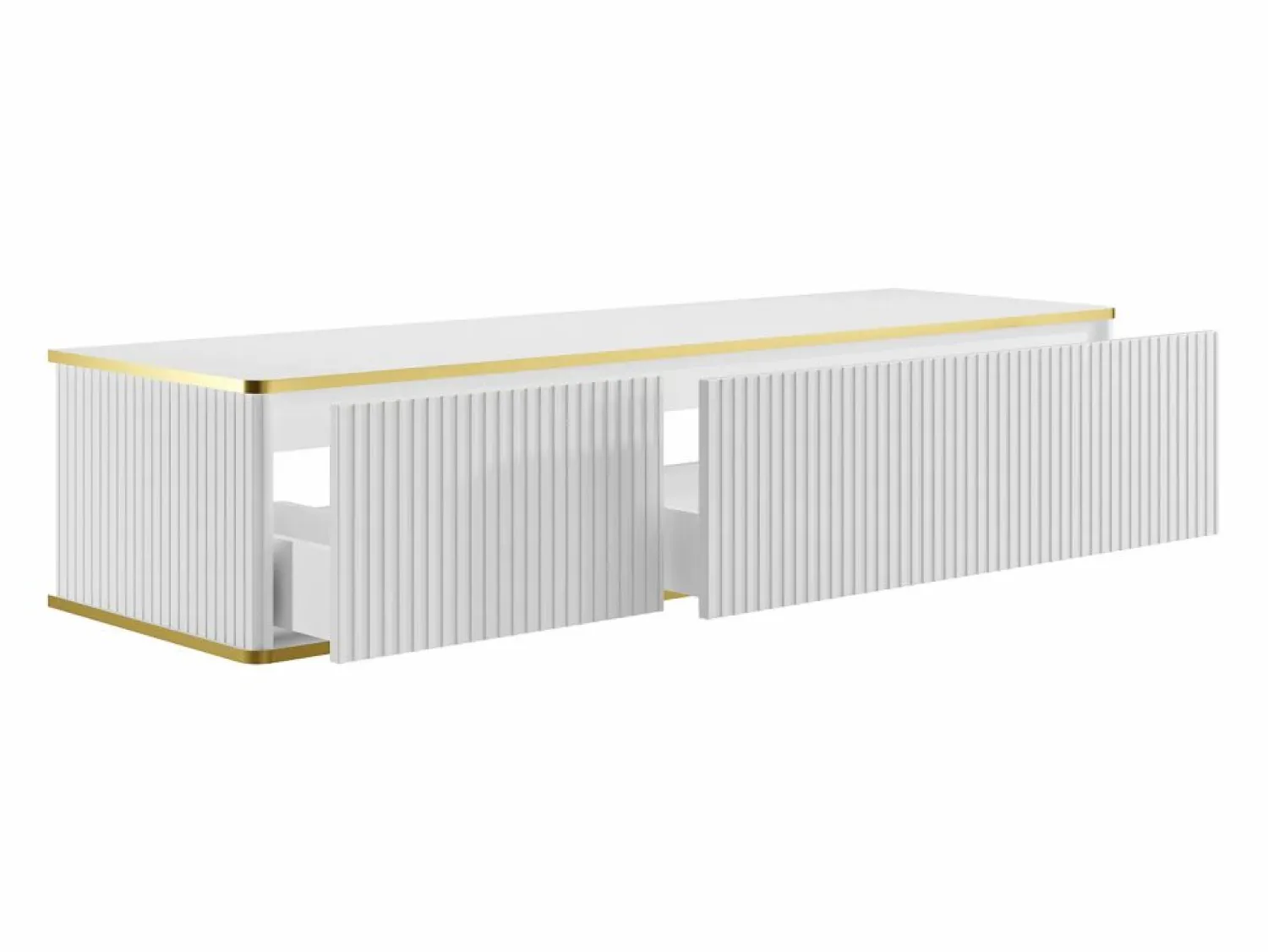 Clearance Mueble bajo lavabo suspendido estriado con ribete dorado 2 cajones - - 150 cm - KELIZA Mueble De Lavabo