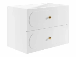 Vente-unique Mueble bajo lavabo suspendido con tiradores dorados - L80 cm - SATOBAL