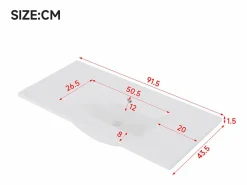 New Mueble bajo lavabo suspendido de un seno cerámico - 91 x 46,5 x 50,5 cm - acabado lacado - con LEDs + 2 cajones + puerta - cerámica + MDF - Mueble De Baño Simple