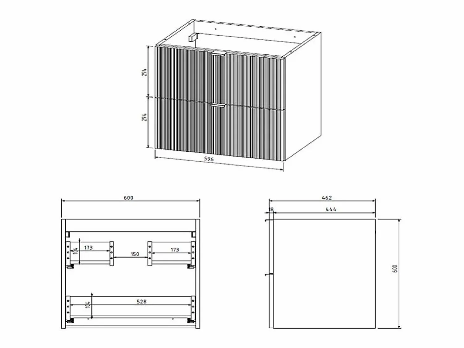 Clearance Mueble bajo lavabo suspendido estriado mate, color mate, An60 cm, ZEVINI Mueble De Lavabo