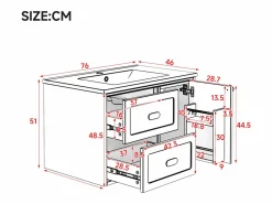 Sale Merax Mueble bajo lavabo suspendido de un seno cerámico - 76 x 46 x 51 cm - acabado lacado - con LEDs + 2 cajones + puerta - cerámica + MDF - Azul