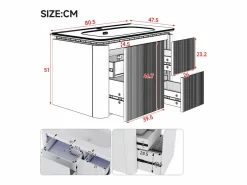 Clearance Mueble bajo lavabo suspendido de cerámica de un seno - 80,5 x 47 x 51 cm - acabado lacado - con LEDs + 3 cajones - cerámica + MDF - Mueble De Baño Simple