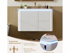 Clearance Mueble bajo lavabo suspendido de cerámica de un seno - 80,5 x 47 x 51 cm - acabado lacado - con LEDs + 3 cajones - cerámica + MDF - Mueble De Baño Simple