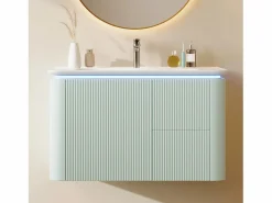 Merax Mueble bajo lavabo suspendido de cerámica de un seno - 80,5 x 47 x 51 cm - acabado lacado - con LEDs + 3 cajones - cerámica + MDF -