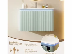 Merax Mueble bajo lavabo suspendido de cerámica de un seno - 80,5 x 47 x 51 cm - acabado lacado - con LEDs + 3 cajones - cerámica + MDF -