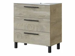 Best Mueble Baño Nubis Roble Alaska 3 Cajones y Espejo 80x86x45 cm Marru00f3n