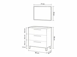Best Mueble Baño Nubis Roble Alaska 3 Cajones y Espejo 80x86x45 cm Marru00f3n