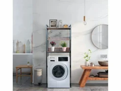 Clearance AHD Mueble baño para lavadora, secadora y WC 3 estantes 63x24x157 h Tamiq - Marrón - Negro Marru00f3n