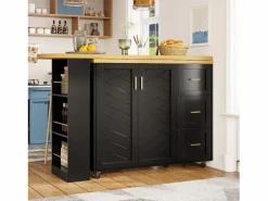 Merax Mueble bar de cocina extensible con ruedas - 135-228 x 39 x 104 cm - con 2 puertas + 3 cajones - MDF + metal -