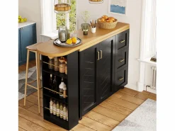Merax Mueble bar de cocina extensible con ruedas - 135-228 x 39 x 104 cm - con 2 puertas + 3 cajones - MDF + metal -