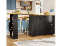 Merax Mueble bar de cocina extensible con ruedas - 135-228 x 39 x 104 cm - con 2 puertas + 3 cajones - MDF + metal -