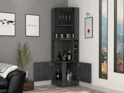 New Mueble bar esquinero Syrah con soporte para copas , 180.59 cm X 46.73 cm X 46.73 cm , Marrón Mueble Bar