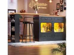 Online Mueble bar extensible - 135/203 x 39 x 92,8 cm - mesa giratoria con LED + 4 cajones - MDF - Mueble Bar