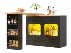 Online Mueble bar extensible - 135/203 x 39 x 92,8 cm - mesa giratoria con LED + 4 cajones - MDF - Mueble Bar