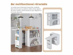 Outlet Mueble bar extensible - 120 x 40 x 100 cm - con almacenaje + espacio para mascotas - MDF - Mueble Bar