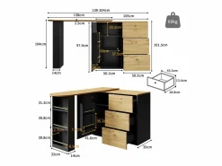 Merax Mueble bar extensible - 138-204 x 39 x 104 cm - Mesa de comedor giratoria 360° - con 1 puerta + 3 cajones - MDF -