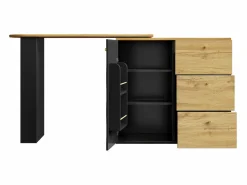 Merax Mueble bar extensible - 138-204 x 39 x 104 cm - Mesa de comedor giratoria 360° - con 1 puerta + 3 cajones - MDF -
