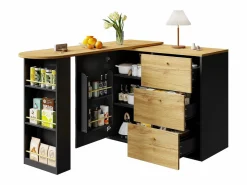 Merax Mueble bar extensible - 138-204 x 39 x 104 cm - Mesa de comedor giratoria 360° - con 1 puerta + 3 cajones - MDF -