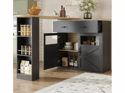 Online Mueble bar extensible - 138-204 x 39 x 104 cm - Mesa de comedor giratoria 360° - con 2 puertas + 2 cajones - MDF - Mueble Bar