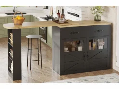 Online Mueble bar extensible - 138-204 x 39 x 104 cm - Mesa de comedor giratoria 360° - con 2 puertas + 2 cajones - MDF - Mueble Bar