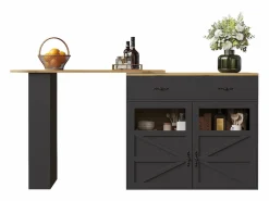 Online Mueble bar extensible - 138-204 x 39 x 104 cm - Mesa de comedor giratoria 360° - con 2 puertas + 2 cajones - MDF - Mueble Bar
